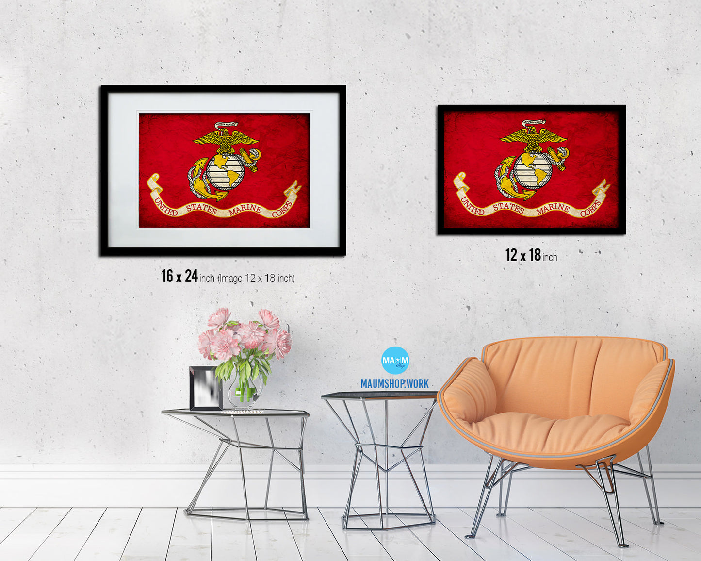 US Marine Corps Vintage Military Flag Framed Print Sign Decor Wall Art Gifts
