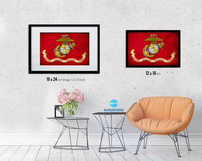 US Marine Corps Vintage Military Flag Framed Print Sign Decor Wall Art Gifts