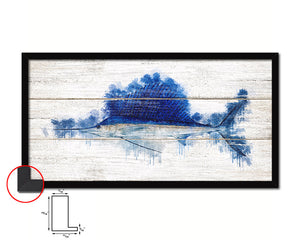 Sailfish Fish Art Wood Framed White Wash Restaurant Sushi Wall Decor Gifts, 10" x 20"