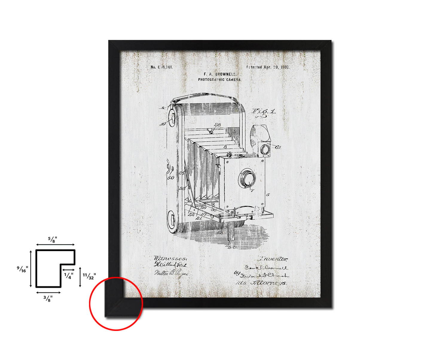 Brownell Photographic Camera Vintage Patent Artwork Black Frame Print Wall Art Decor Gifts