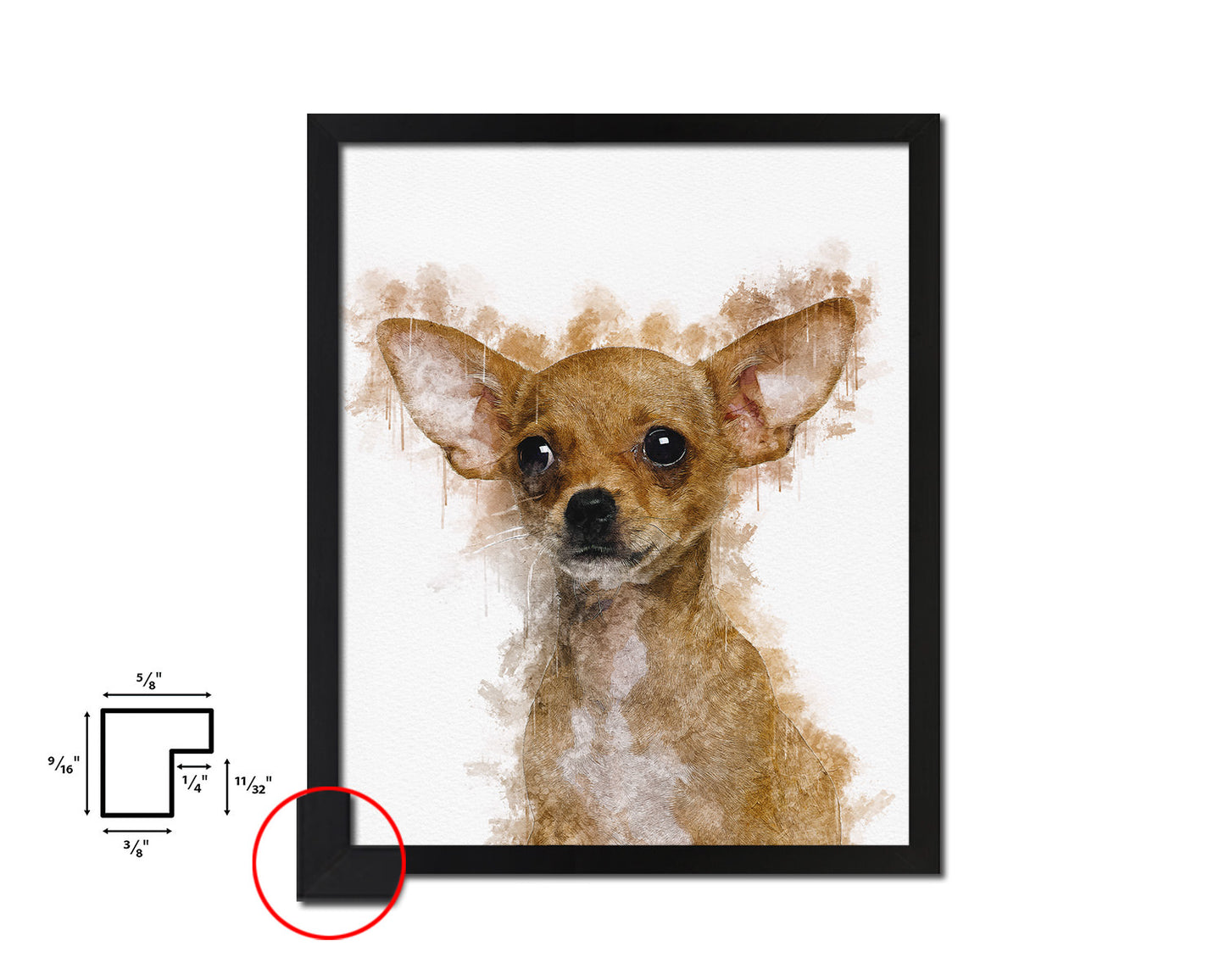 Chihuahua Dog Puppy Portrait Framed Print Pet Watercolor Wall Decor Art Gifts