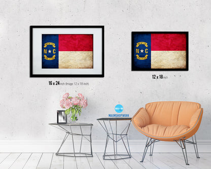 North Carolina State Vintage Flag Wood Framed Paper Print Wall Art Decor Gifts