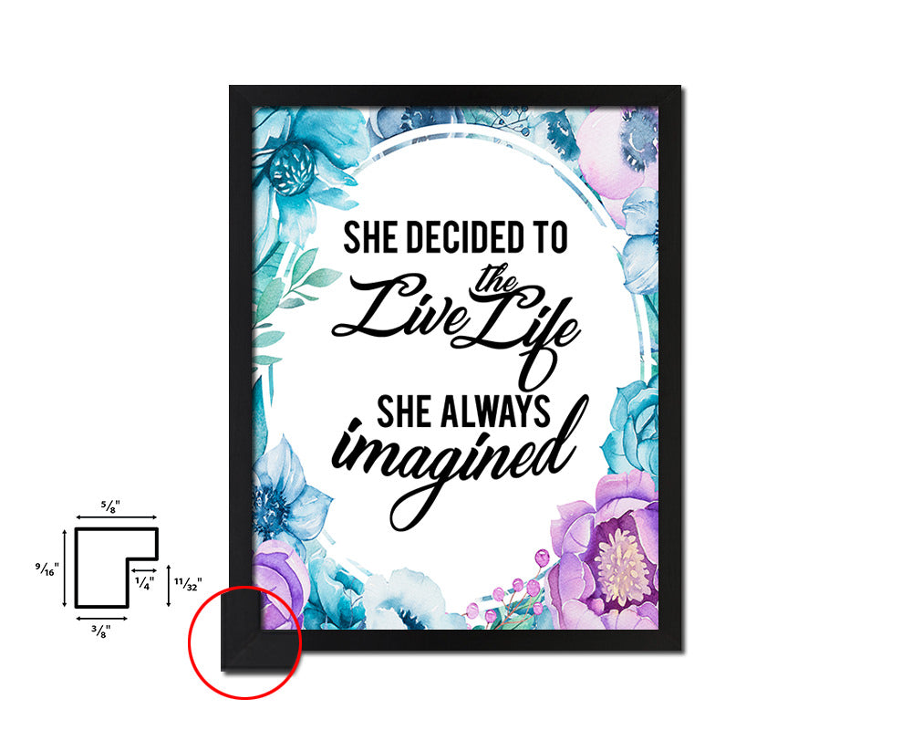 She decided to live Quote Boho Flower Framed Print Wall Decor Art