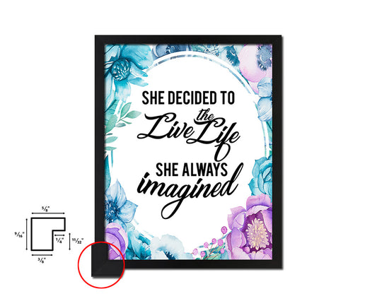 She decided to live Quote Boho Flower Framed Print Wall Decor Art