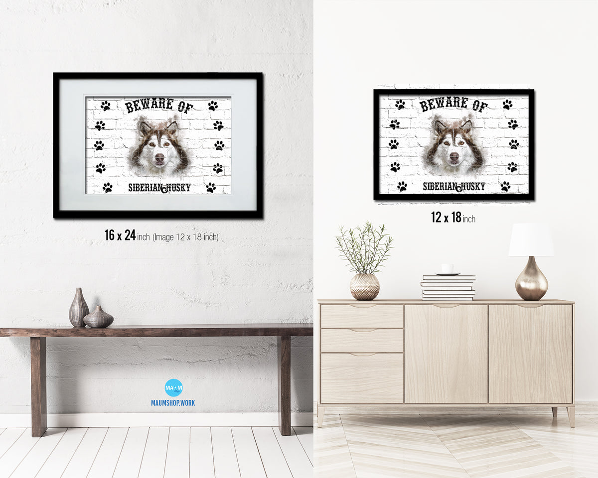Beware of Russell Terrier Sign Wood Framed Print Wall Art Decor Gifts
