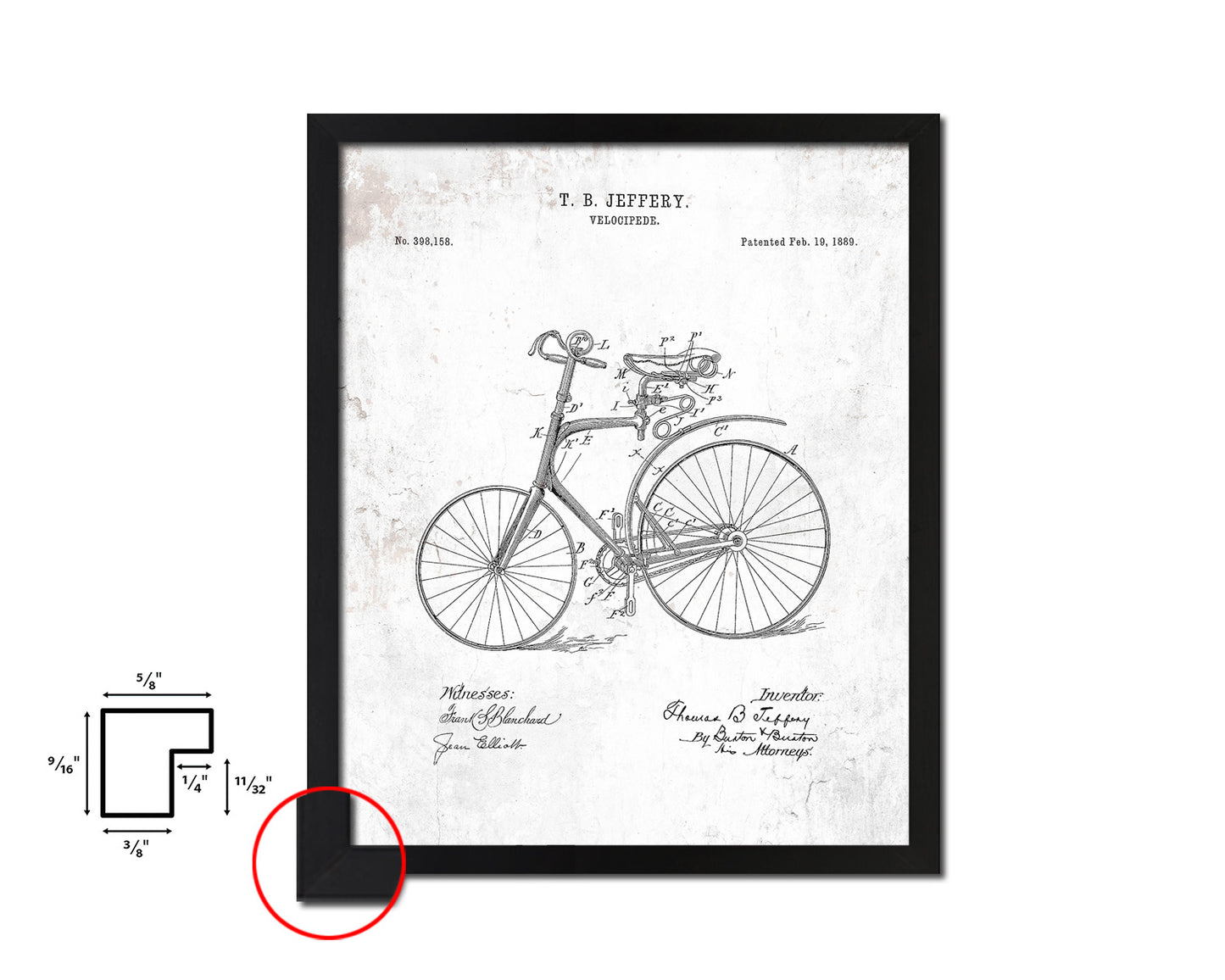 Velocipede Bicycle Vintage Patent Artwork Black Frame Print Wall Art Decor Gifts