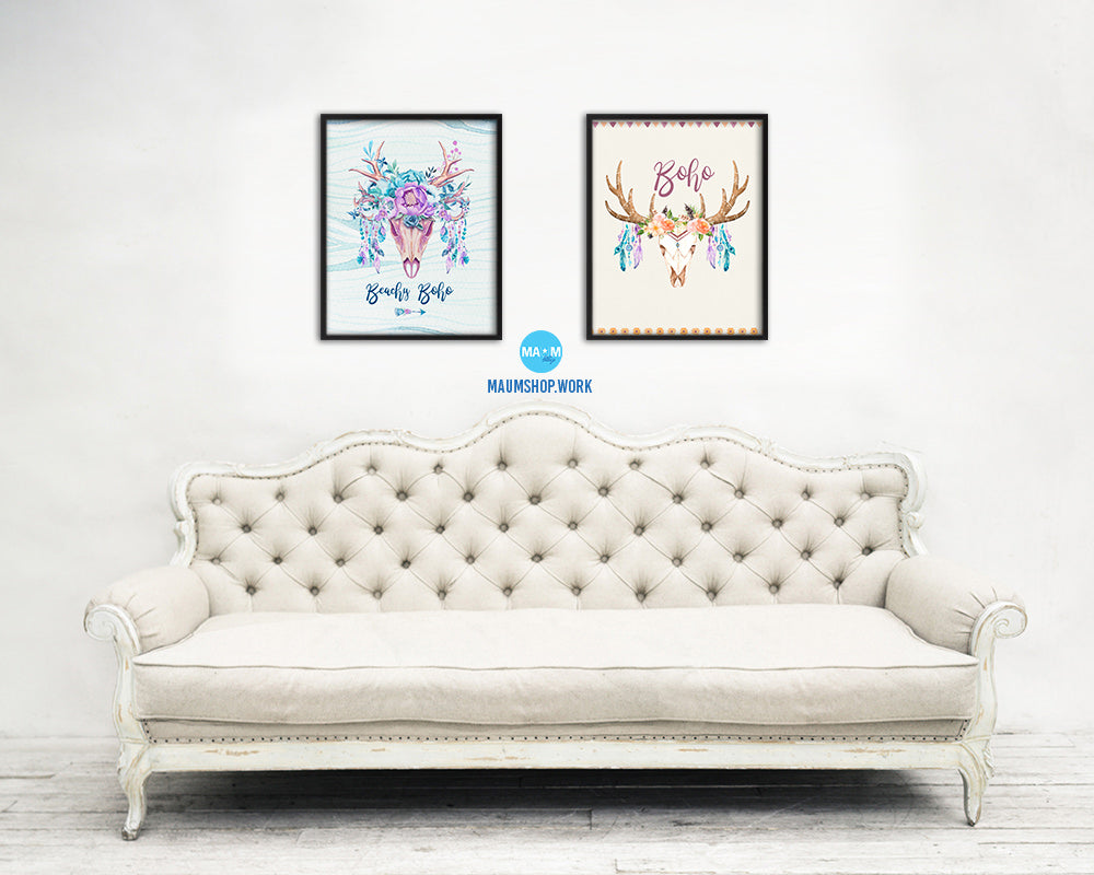 Boho Moon Wood Framed Print Bohemian Girls Room Nursery Wall Art Decor Gifts