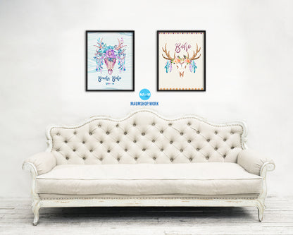 Boho Navy Peony Wood Framed Print Bohemian Girls Room Nursery Wall Art Decor Gifts