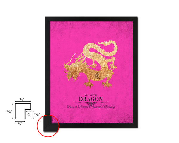 Dragon Chinese Zodiac Character Black Framed Art Paper Print Wall Art Decor Gifts, Pink