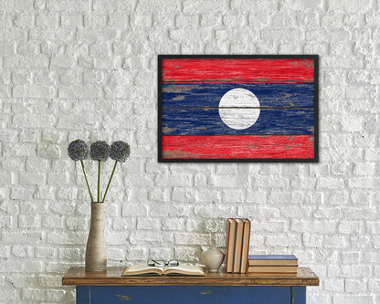 Laos Country Wood Rustic National Flag Wood Framed Print Wall Art Decor Gifts