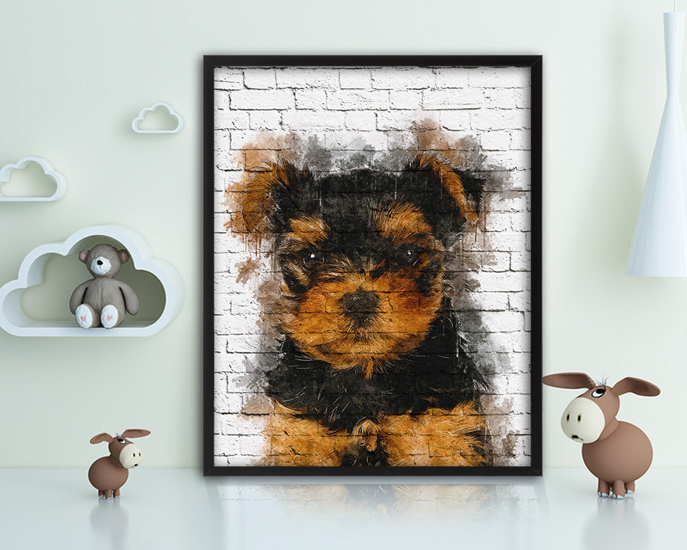 Yorkshire Terrier Dog Puppy Portrait Framed Print Pet Watercolor Wall Decor Art Gifts