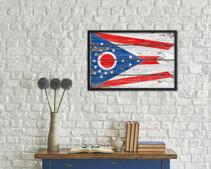 Ohio State Rustic Flag Wood Framed Paper Prints Wall Art Decor Gifts