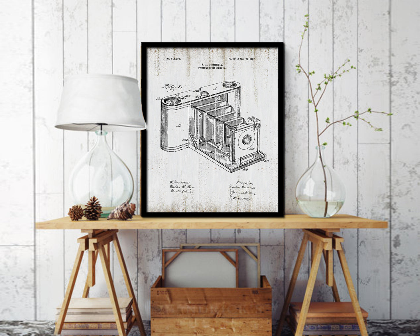 Brownell Photographic Camera Vintage Patent Artwork Black Frame Print Wall Art Decor Gifts