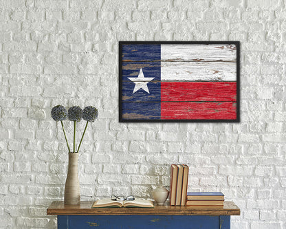 Texas State Rustic Flag Wood Framed Paper Prints Wall Art Decor Gifts