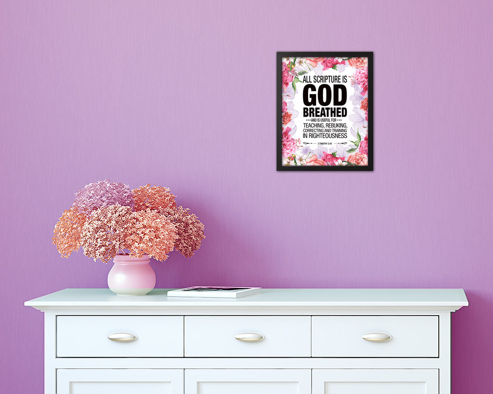 All scripture is god breathed and is useful for teaching Quote Wood Framed Print Wall Decor Art Gifts