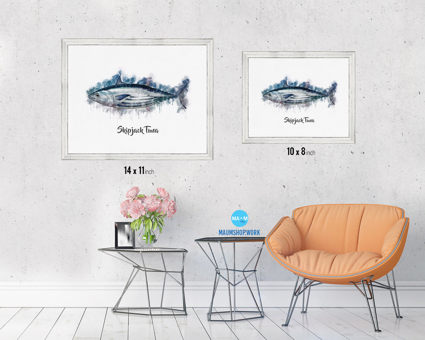 Skipjack Tuna Fish Framed Prints Modern Restaurant Sushi Bar Watercolor Wall Art Decor