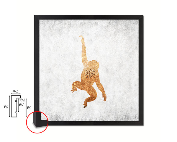 Monkey Chinese Zodiac Character Wood Framed Print Wall Art Decor Gifts, White