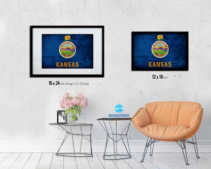 Kansas State Vintage Flag Wood Framed Paper Print Wall Art Decor Gifts