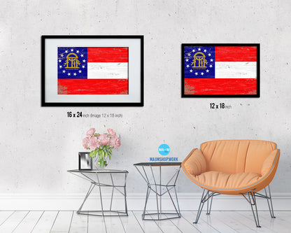 Georgia State Shabby Chic Flag Wood Framed Paper Print  Wall Art Decor Gifts