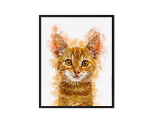 Red Little Cat Kitten Portrait Framed Print Pet Home Decor Custom Watercolor Wall Art Gifts