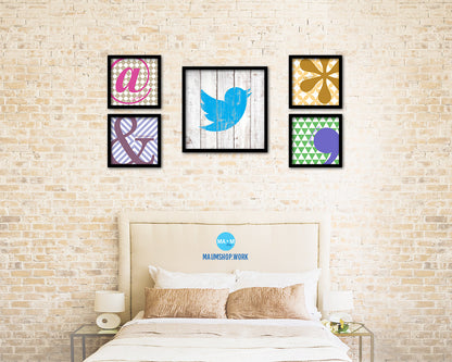 Twitter Social Media Symbol Icons logo Framed Print Shabby Chic Home Decor Wall Art Gifts