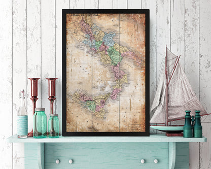 South Italy Antique Map Wood Framed Print Art Wall Decor Gifts