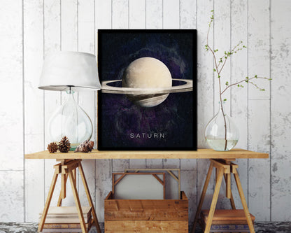 Saturn Planet Prints Watercolor Solar System Framed Print Home Decor Wall Art Gifts