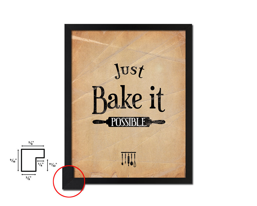 Just bake it possible Quote Paper Artwork Framed Print Wall Decor Art