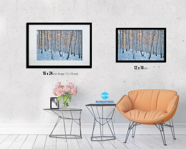 Birch Grove Trees Winter Landscape Painting Print Art Frame Home Wall Decor Gifts