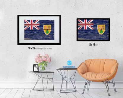 Turks & Caicos Islands Country Wood Rustic National Flag Wood Framed Print Wall Art Decor Gifts