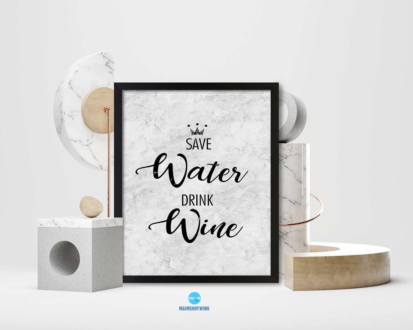 Save water drink wine Quote Framed Print Wall Art Decor Gifts