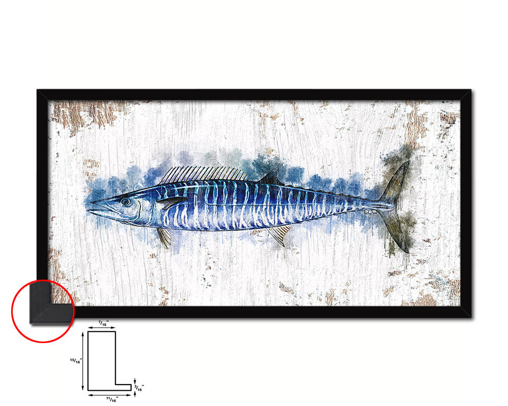Wahoo Fish Art Wood Frame Shabby Chic Restaurant Sushi Wall Decor Gifts, 10" x 20"