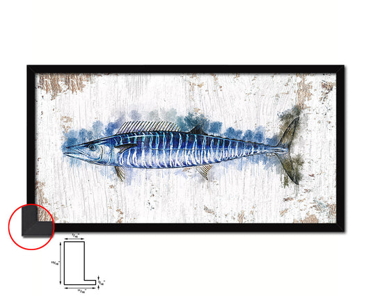 Wahoo Fish Art Wood Frame Shabby Chic Restaurant Sushi Wall Decor Gifts, 10" x 20"