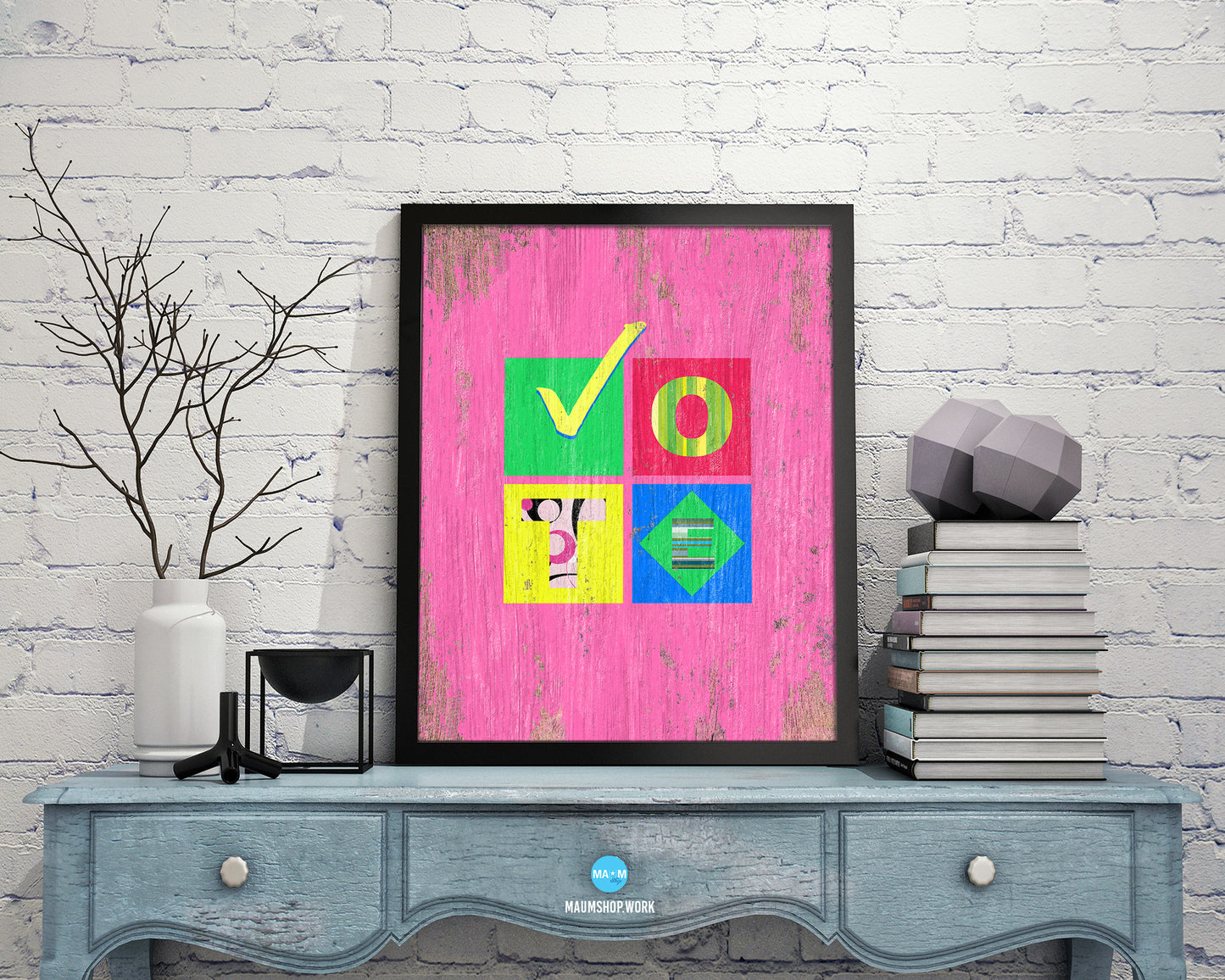 Vote Rainbow Pride Peace Right Justice Poster Wood Framed Wall Decor Gifts