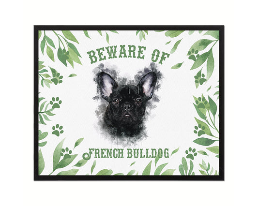 Beware of English Bulldog Sign Wood Framed Print Wall Art Decor Gifts