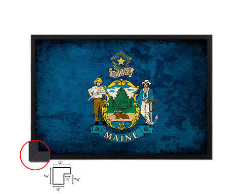 Maine State Vintage Flag Wood Framed Paper Print Wall Art Decor Gifts
