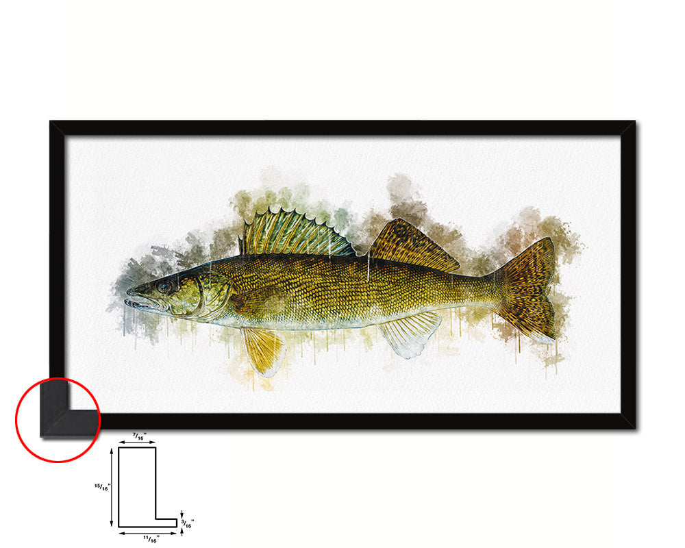 Walleye Fish Art Wood Frame Modern Restaurant Sushi Wall Decor Gifts, 10" x 20"