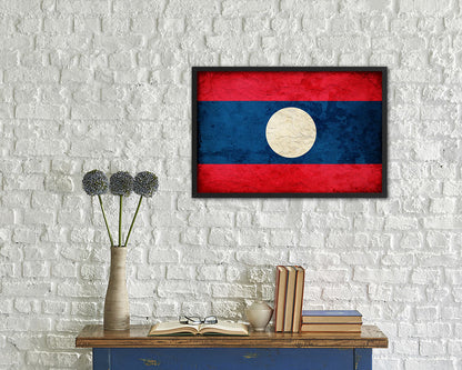 Laos Country Vintage Flag Wood Framed Print Wall Art Decor Gifts