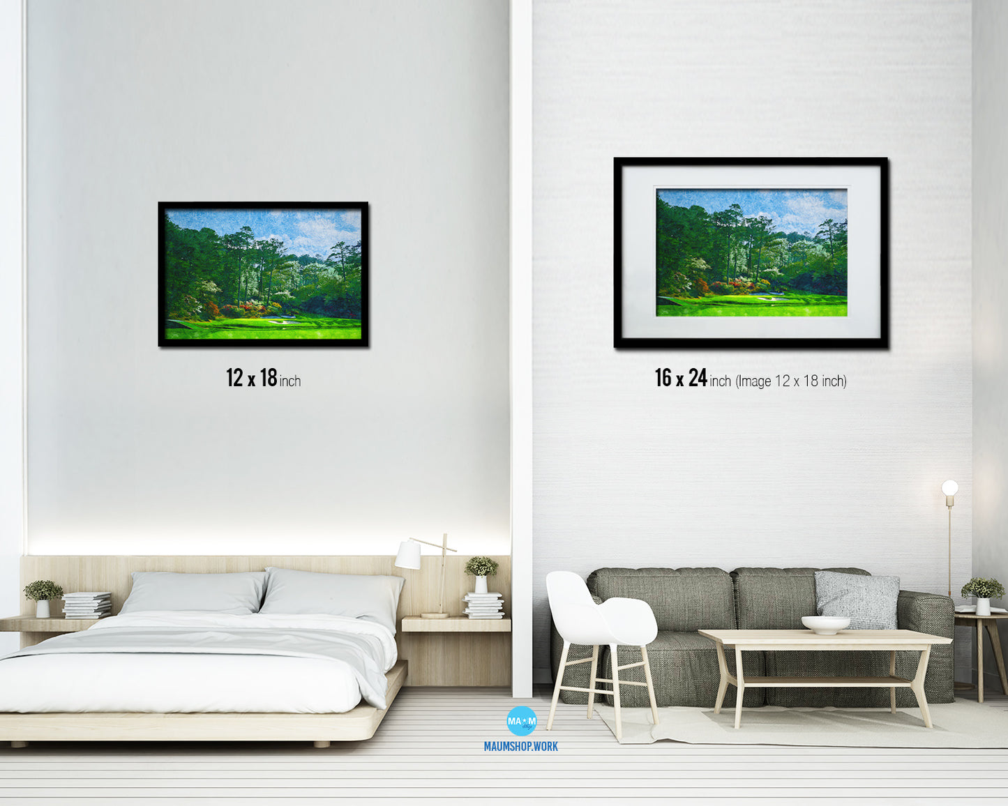 Augusta GA Golf Course, Summer Artwork Painting Print Art Wood Framed Wall Decor Gifts