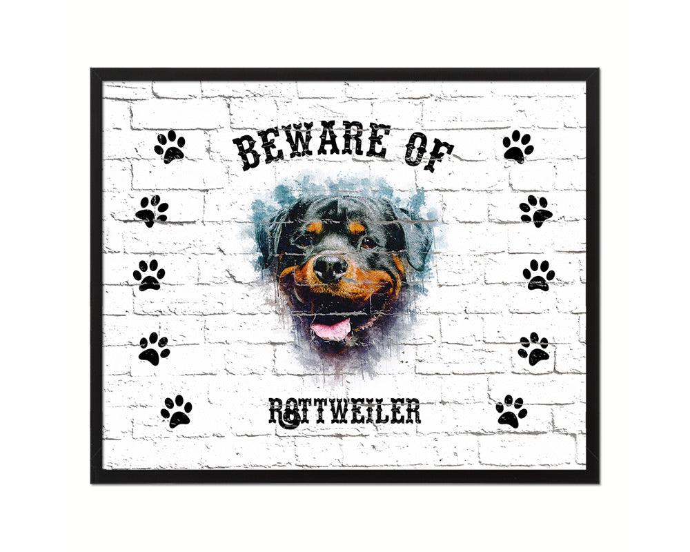 Beware of Pug Sign Wood Framed Print Wall Art Decor Gifts