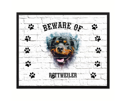 Beware of Pug Sign Wood Framed Print Wall Art Decor Gifts