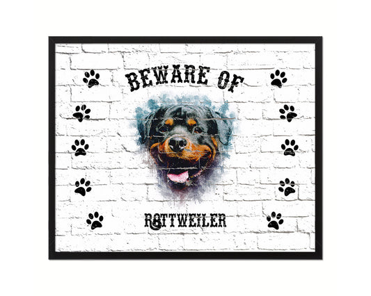 Beware of Pug Sign Wood Framed Print Wall Art Decor Gifts