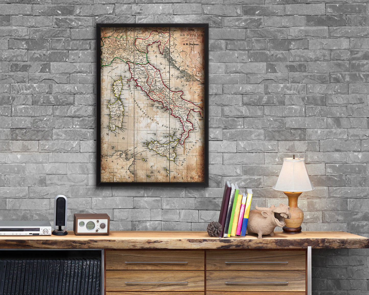 Italy Antique Map Wood Framed Print Art Wall Decor Gifts