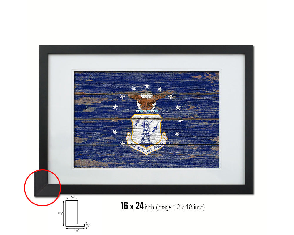 US Air National Guard Vintage Emblem Flag Wood Frame Paper Print Wall Art Decor Gifts