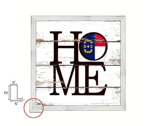 North Carolina State Flag Shabby Chic Home Decor White Wash Wood Frame Wall Art Prints Gift