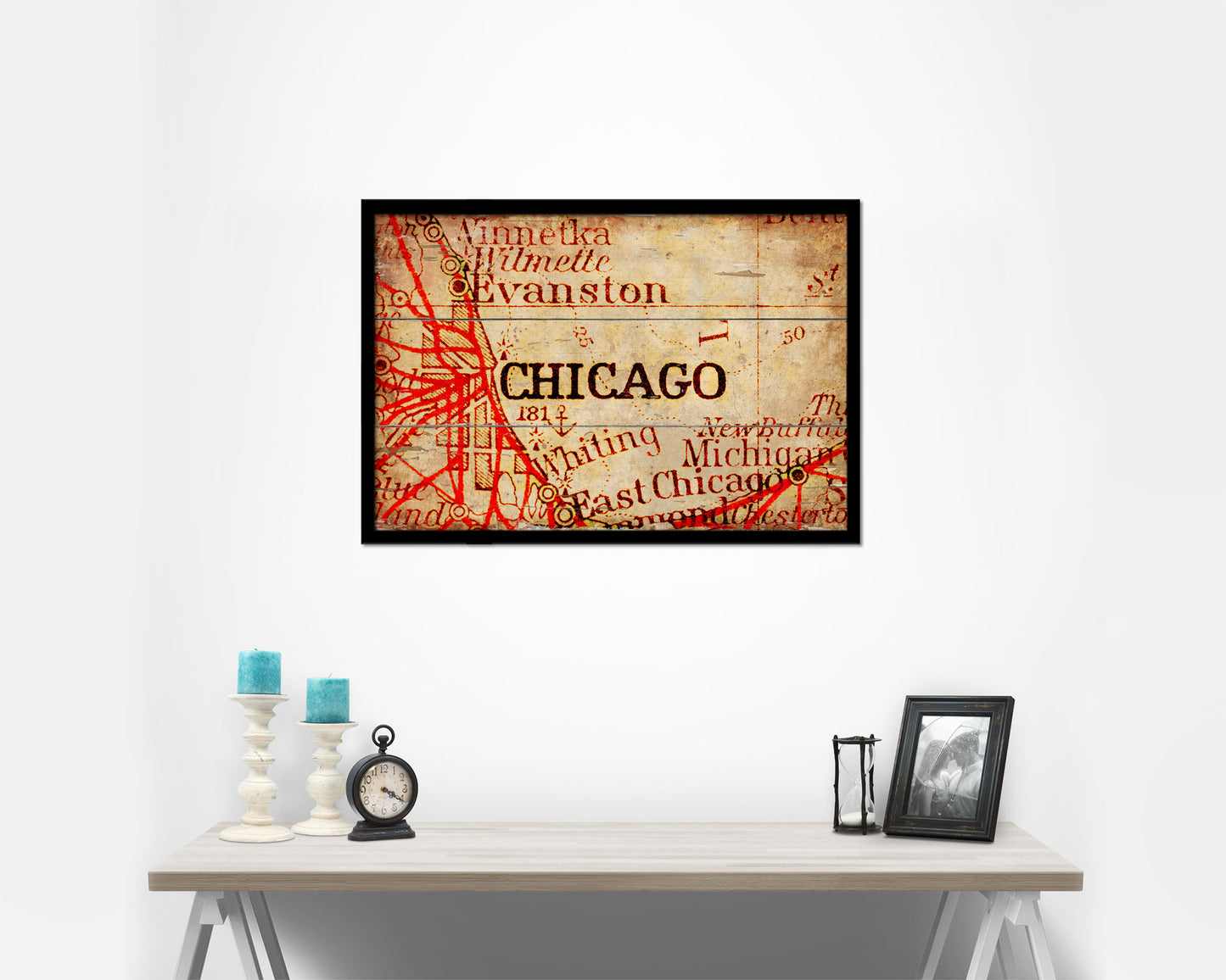 Chicago Illinois Antique Map Framed Print Art Wall Decor Gifts