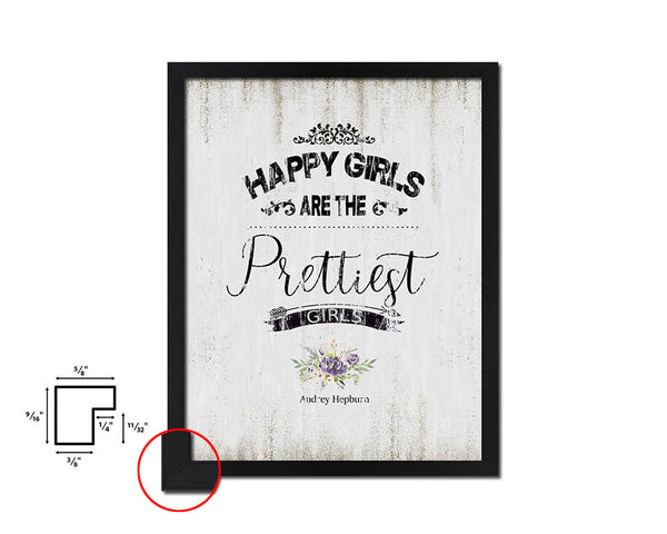 Happy girls are the prettiest Quote Wood Framed Print Wall Decor Art