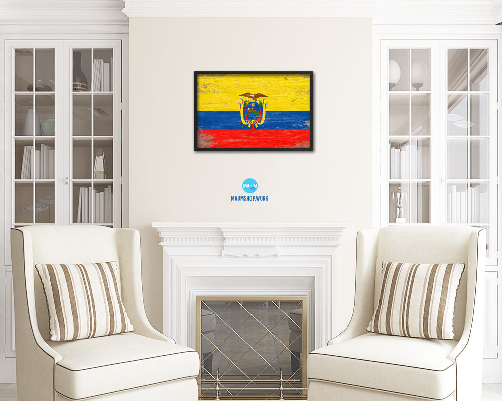 Ecuador Shabby Chic Country Flag Wood Framed Print Wall Art Decor Gifts
