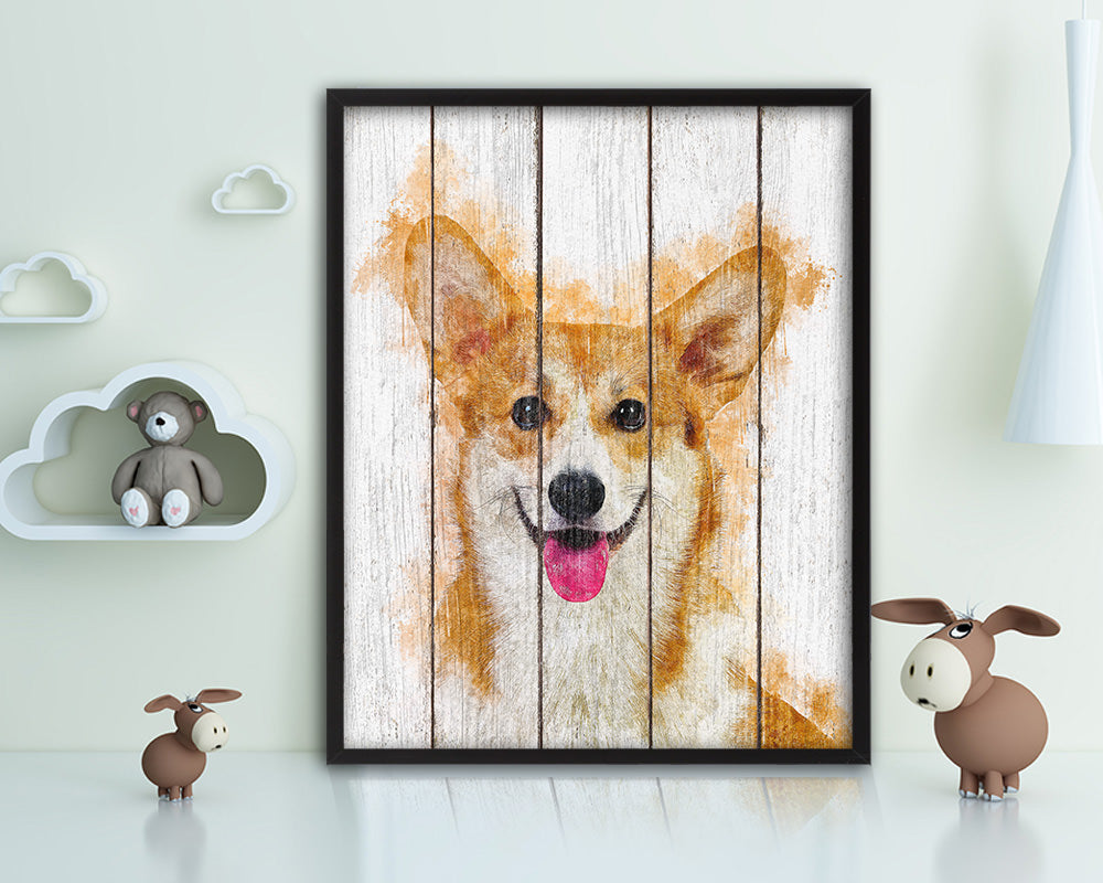 Corgi Pembroke Dog Puppy Portrait Framed Print Pet Watercolor Wall Decor Art Gifts
