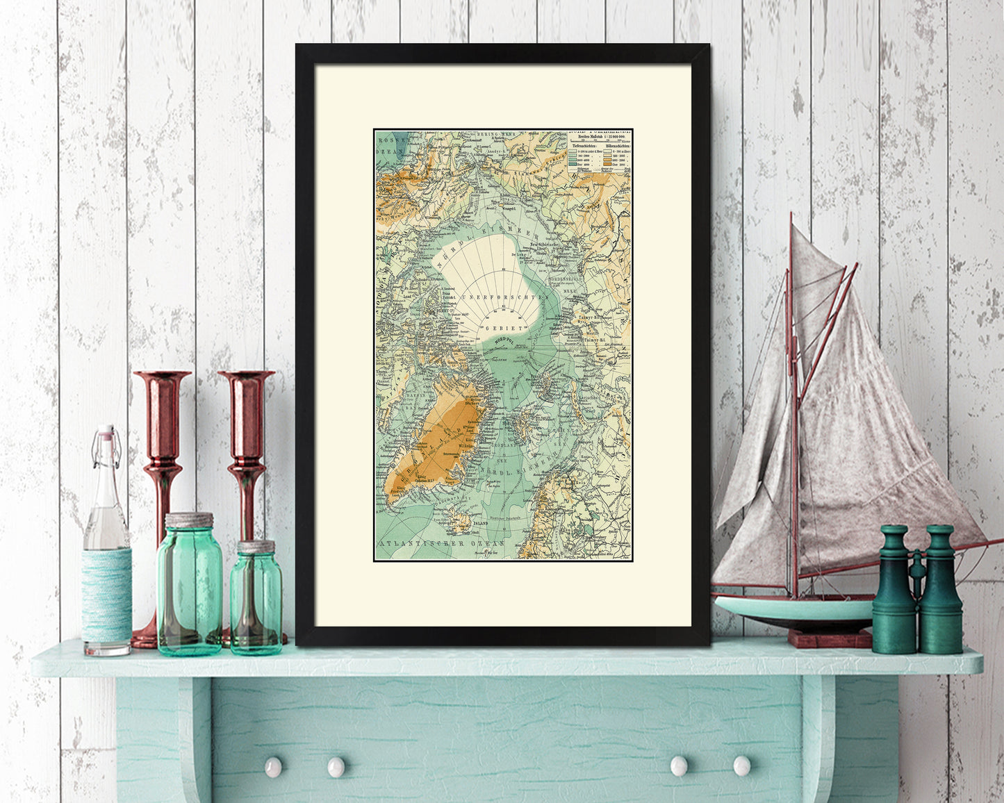Nord Polarlander Old Map Wood Framed Print Art Wall Decor Gifts